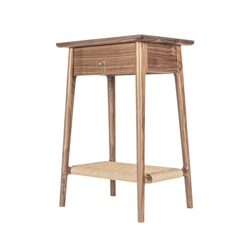 Rian Bedside Table, Walnut with Woven Kraft Danish Cord | Tables by Semigood Design
