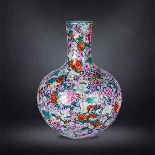 Hand-Painted Qianlong Famille Rose Ten Thousand Flowers Vase | Vases & Vessels by Dynasty Artisan