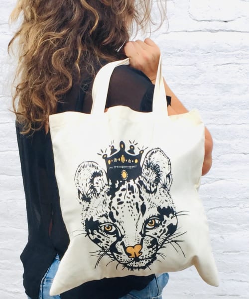 Tote Bag- Ocelot Queen and Capuchin Monkey King | Apparel & Accessories by Pamela Goldhagen