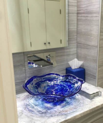 "Blue Swirl" - Glass Sink | Water Fixtures by White Elk's Visions in Glass - Glass Artisan, Marty White Elk Holmes & COO, Jo Pierce