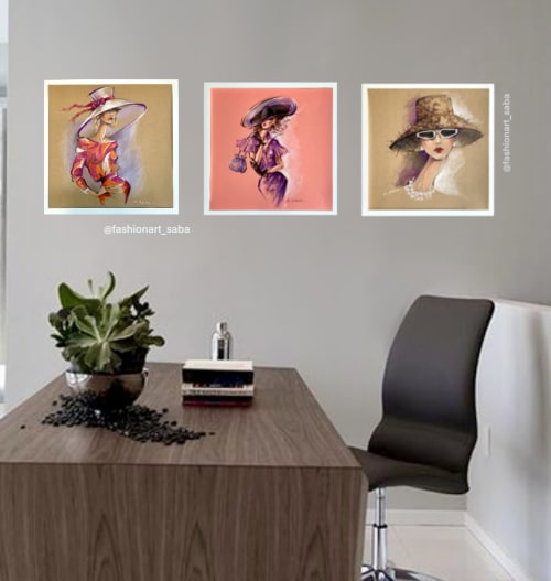"Vintage Chic" Original Fashion Illustration on color paper | Drawings by Marina Saba Fine Art