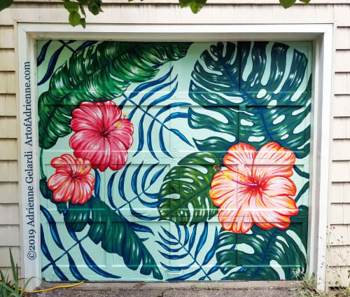 Tropical Foliage Garage Door Mural | Street Murals by Art of Adrienne | Private Residence, East Lansing in East Lansing