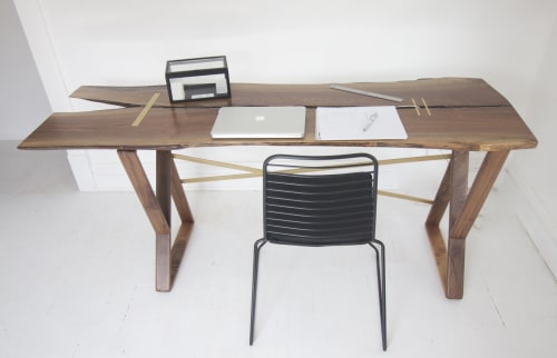 Walnut + Brass Bar Inlay Front Desk | Tables by Wolf Wood Co | Digital Kitchen in Chicago