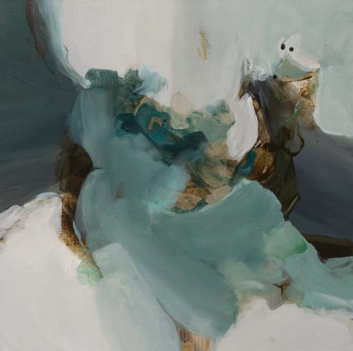 Abstract Painting on Square Canvas in Teal blue (20"X20") | Oil And Acrylic Painting in Paintings by Arohika Verma