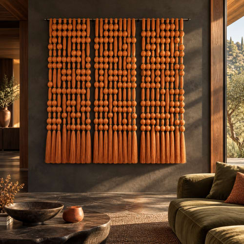 Terracotta Rhythm — Sculptural Fiber Wall Art | Macrame Wall Hanging in Wall Hangings by Sarmal Design