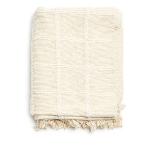 Sea Shell White Hand Woven Cotton Textured  Throw | Linens & Bedding by Studio Variously