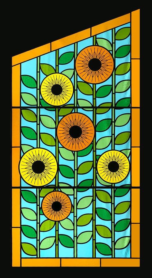 CONTEMPORARY STAINED GLASS SUNFLOWER WINDOW | Architecture by Flora Jamieson Stained Glass