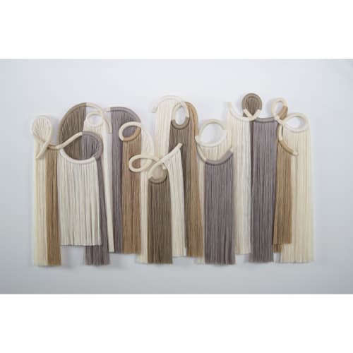 48" Ceramic Wall Sculpture with Cotton Fringe | Macrame Wall Hanging in Wall Hangings by Karen Gayle Tinney