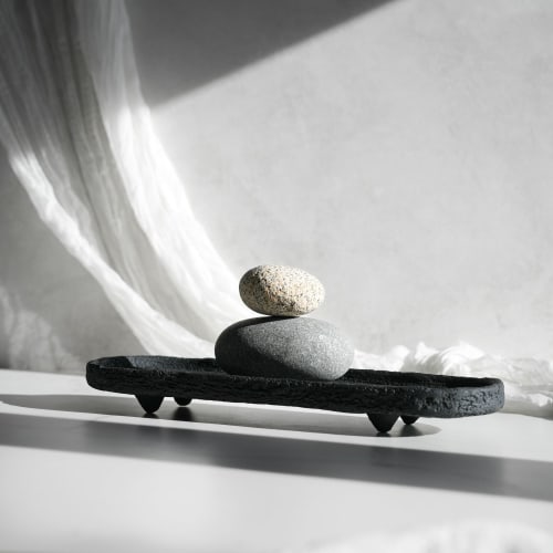 Oval Footed Tray in Carbon Black Concrete | Decorative Tray in Decorative Objects by Carolyn Powers Designs