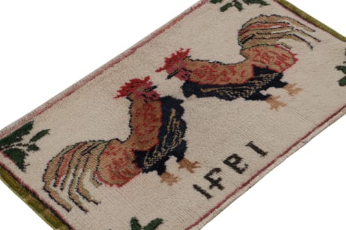 Vintage Signature Pictorial Rug with Rooster Drawings | Rugs by Rug a