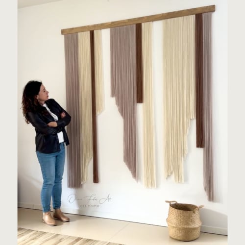 Large Layered Beige Shades Fiber Art Wall Hanging | Wall Hangings by Olivia Fiber Art