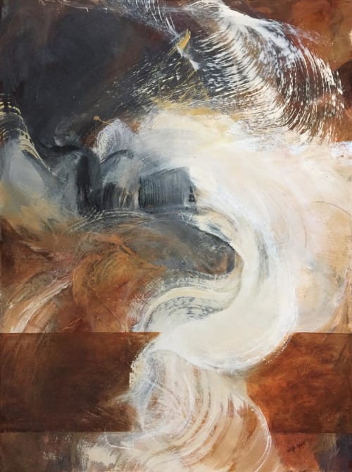 Moody abstract art with rich amber, brown, white, rust, gray | Paintings by Lynette Melnyk