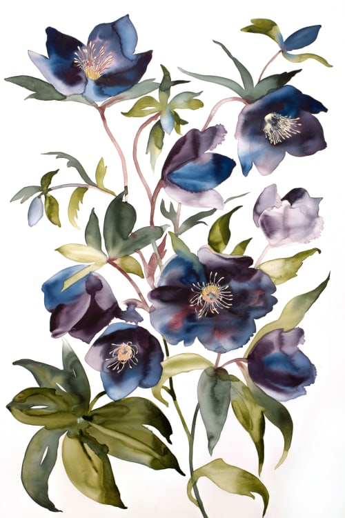 Hellebores No. 3 : Original Watercolor Painting on Canvas | Paintings by Elizabeth Becker