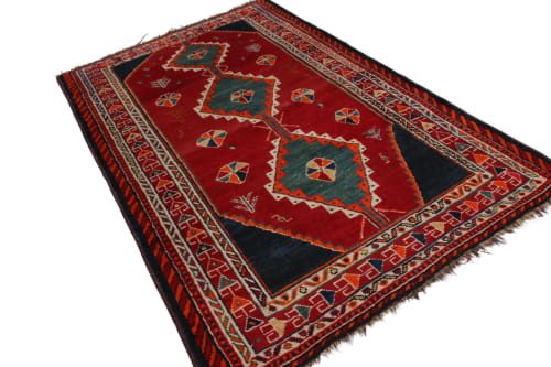 Antique Gabbeh Geometric Red and Blue Wool Persian Rug 10856 | Rugs by Rug and Kilim