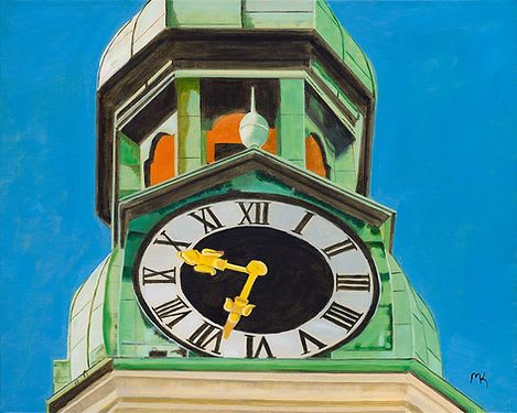Copper Clock Tower - Original Oil Painting on Canvas | Paintings by Michelle Keib Art