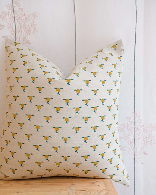 Rhea - Hand Block-printed Linen Pillow | Pillows by Soil to Studio | Industry City in Brooklyn