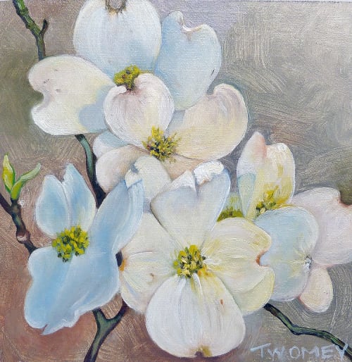 Dogwood Tree Blossoms Portrait | Oil And Acrylic Painting in Paintings by Catherine Twomey