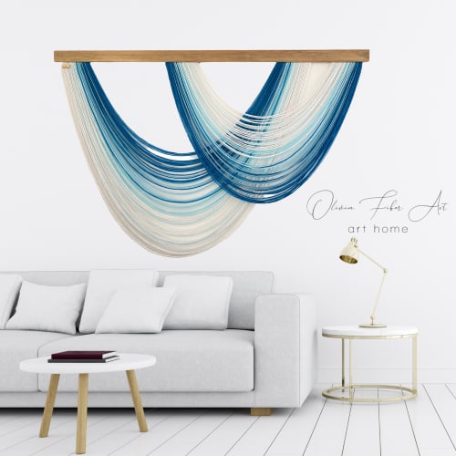 Maree White / Azure /Ocean- Dip Dye wall hanging | Wall Hangings by Olivia Fiber Art