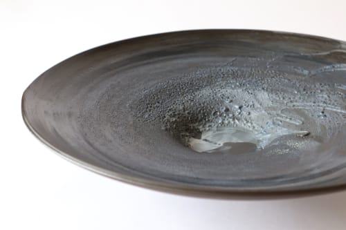 Black wide rim bowl with beautiful texture in blues and grey | Tableware by Rosa Wiland Holmes