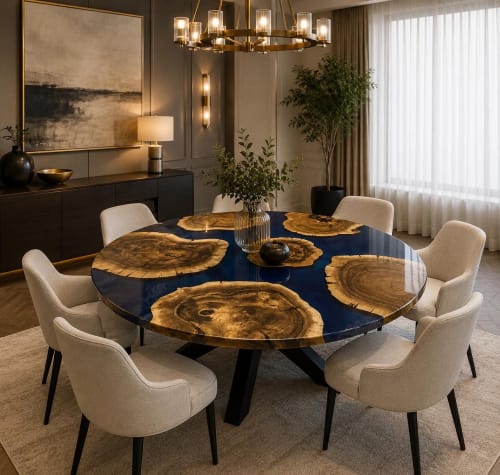 Blue Round Epoxy Dining Table, Handmade Resin Table | Tables by Innovative Home Decors