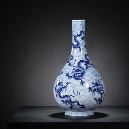 Museum Grade Handmade Blue White Nine-Dragon Vase | Vases & Vessels by Dynasty Artisan