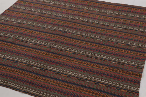 Vintage Persian Square Kilim, Polychromatic Geometric Stripe | Rugs by Rug and Kilim