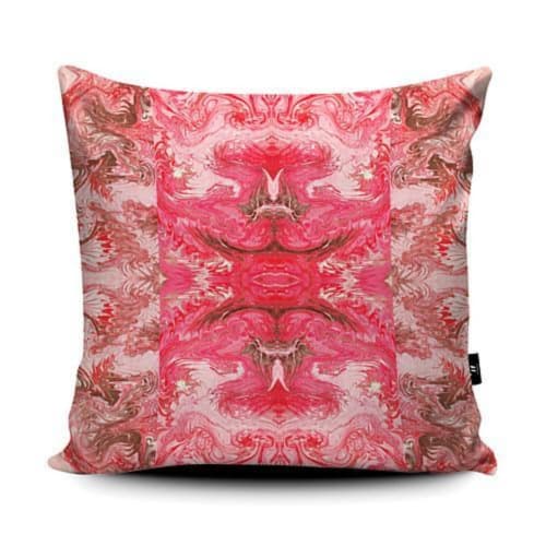 Magenta on pink arabesque | Pillows by Meanmagenta Marbling & Photography