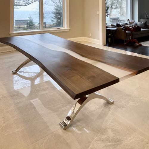 Frosted river resin epoxy wishbone table | Tables by YJ Interiors