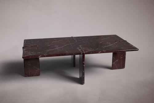 Luna Rectangular Rosso Levanto Marble Coffee Table | Tables by HamamDecor LLC