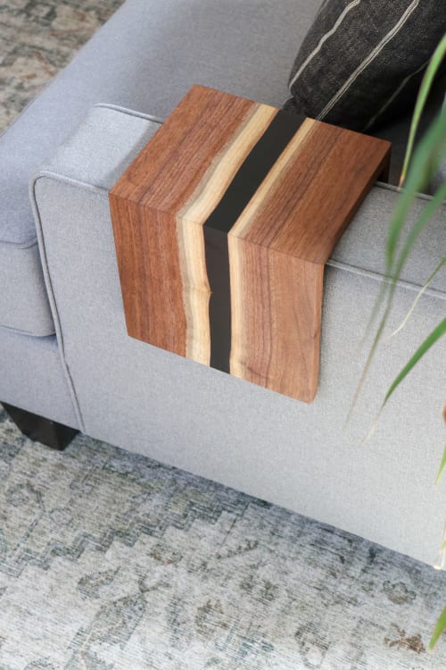Live Edge Walnut Epoxy Black River Armrest Table | End Table in Tables by Hazel Oak Farms