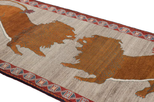 Vintage Gabbeh Persian Runner Rug in Gray with Lion | Rugs by Rug and Kilim