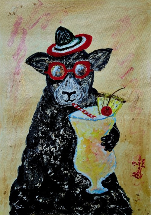 La oveja negra disfrutando | Oil And Acrylic Painting in Paintings by Elena Parau