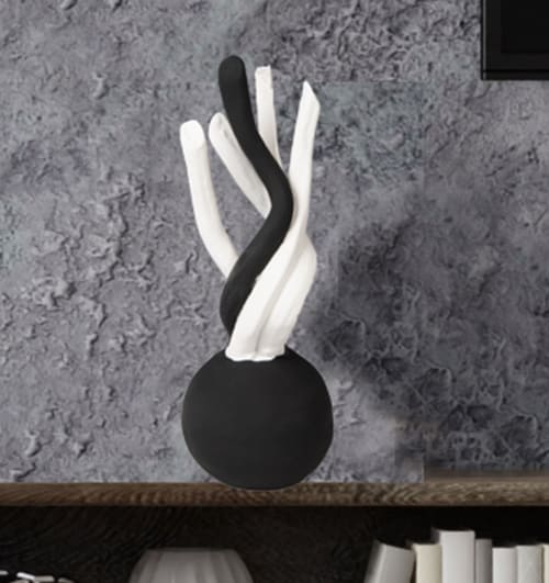 "Wild Ones 38" Ceramic Sculpture White top and Black Base 7" | Sculptures by Anne Lindsay