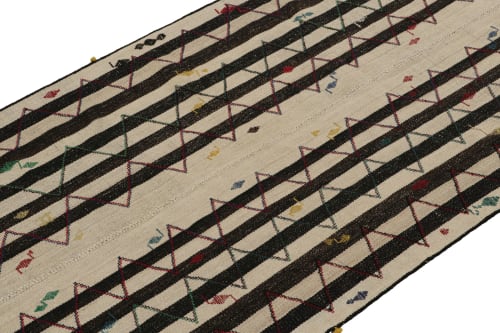 Vintage Persian Kilim in Beige with Black Stripes, Panel | Rugs by Rug and Kilim