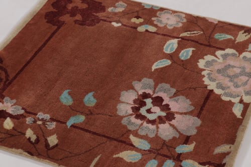 Rug & Kilim’s Chinese Art Deco Square Rug, Vibrant Florals | Rugs by Rug and Kilim