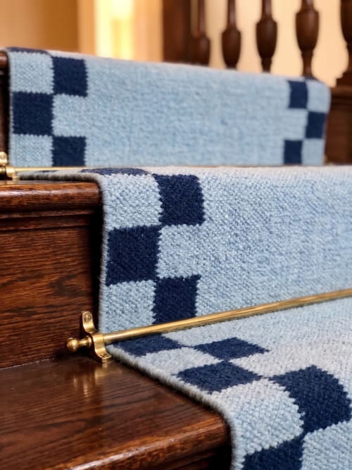 Handwoven Woolen Blue Runner Rug | Rugs by Evergreen Carpets