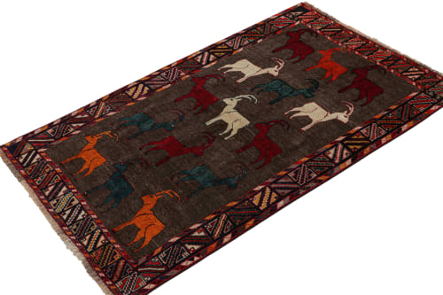 Vintage Gabbeh Tribal rug in Brown with Multicolor Ram | Rugs by Rug and Kilim