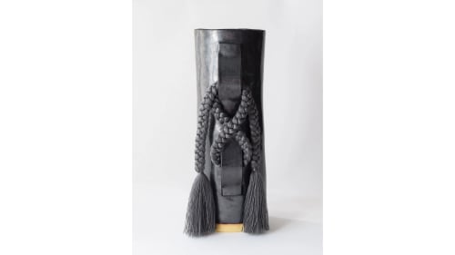 Handmade Ceramic Vase #696 in Black with Charcoal Tencel | Vases & Vessels by Karen Gayle Tinney
