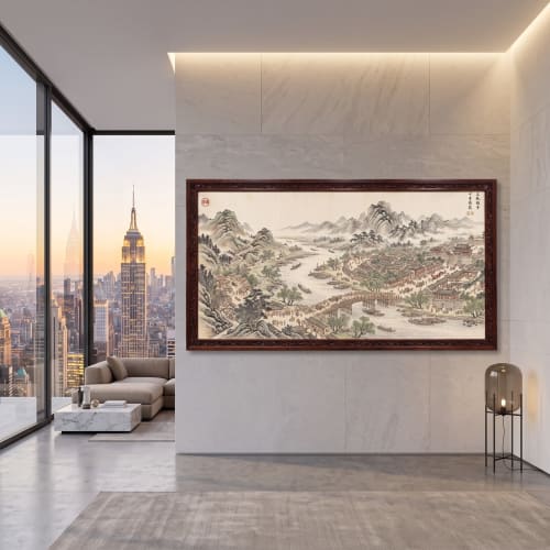 Hand-Painted Song Dynasty Silk Scroll Tides of Prosperity | Oil And Acrylic Painting in Paintings by Dynasty Artisan