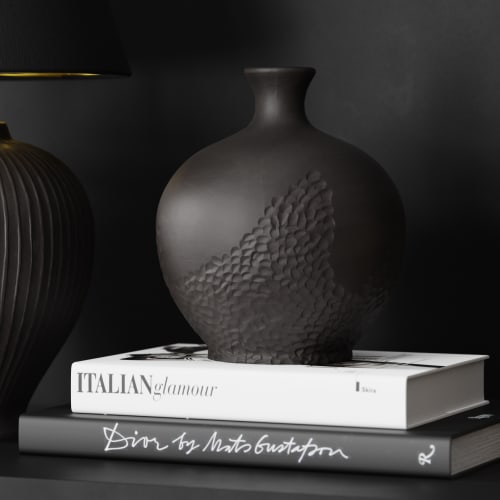 Handcarved black ceramic vase - Olive | Vases & Vessels by ENOceramics