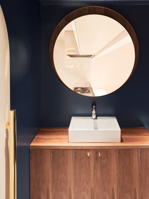 Round Mirror LUNA WALNUT | Decorative Objects by HACHI COLLECTIONS | Ginza Brasserie Grand Bleu in Chuo City