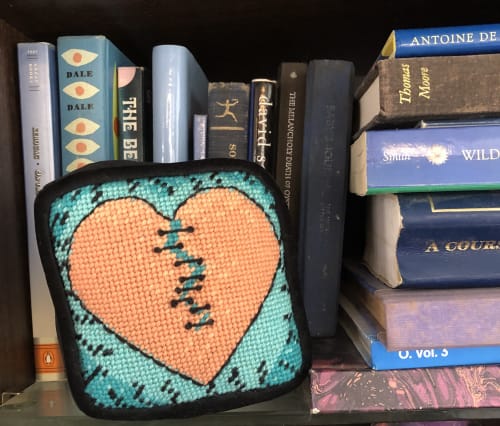 needlepoint BENT heart objet d'art pillow box | Pillows by Mommani Threads