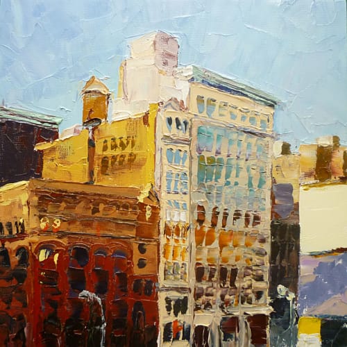 Patriot Place, Looking Out On Lafayette, Just Hangin' Around | Paintings by Ann Gorbett Palette Knife Paintings