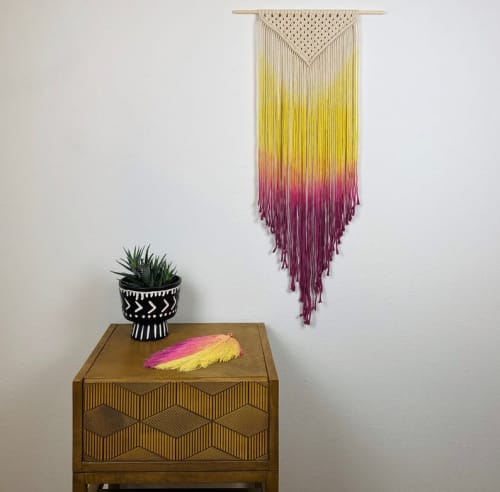 Dip Dyed Macramé Wall Hanging - Rainbow Gradient Wall Décor - Hand Dyed Bright Ombre Macramé Tapestry | Macrame Wall Hanging by Cosmic String Fiber Art