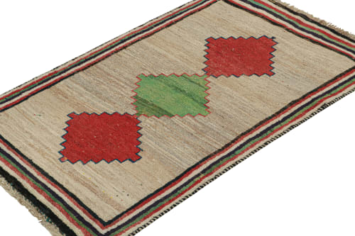 Vintage Persian Tribal Runner in Beige with Green and Red | Rugs by Rug a