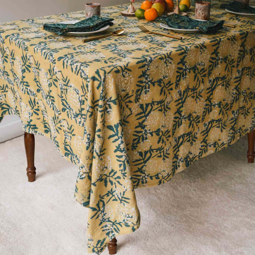 Block Print Tablecloth | Flower Field | Linens & Bedding by ichcha