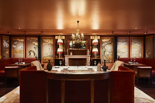 Chinoiserie Inspired Painting with Gold Leafing on Silk. | Wall Hangings by Elsa Jeandedieu Studio | The Aubrey, London in London