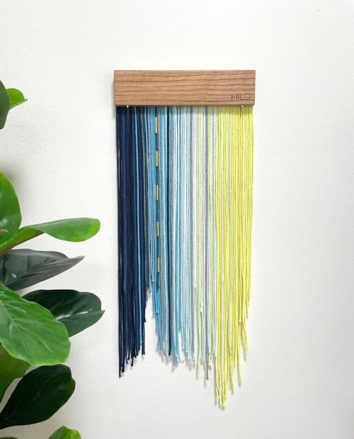 Linear blue and neon - Macrame Wall hanging | Macrame Wall Hanging by HILO Fiber Art