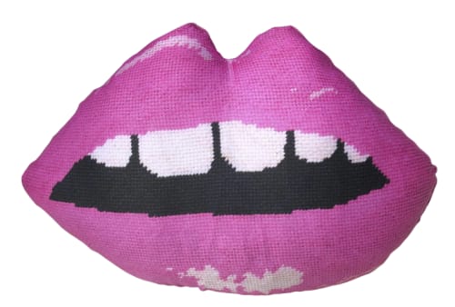 pink EMBRASSE MOI sculpted lips cotton sateen pillow | Pillows by Mommani Threads | Bergdorf Goodman in New York