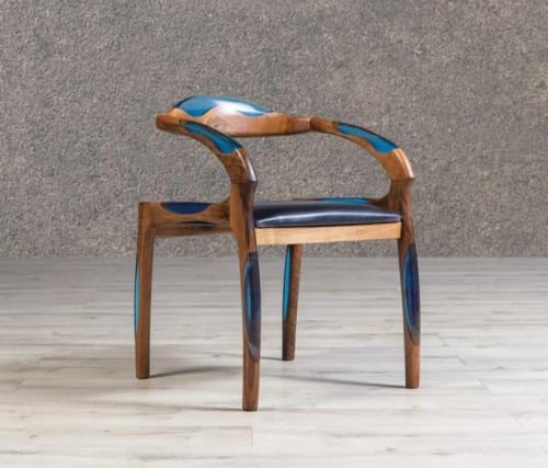 Custom Walnut Wood Dining Chair, Epoxy Chair | Chairs by Gül Natural Furniture